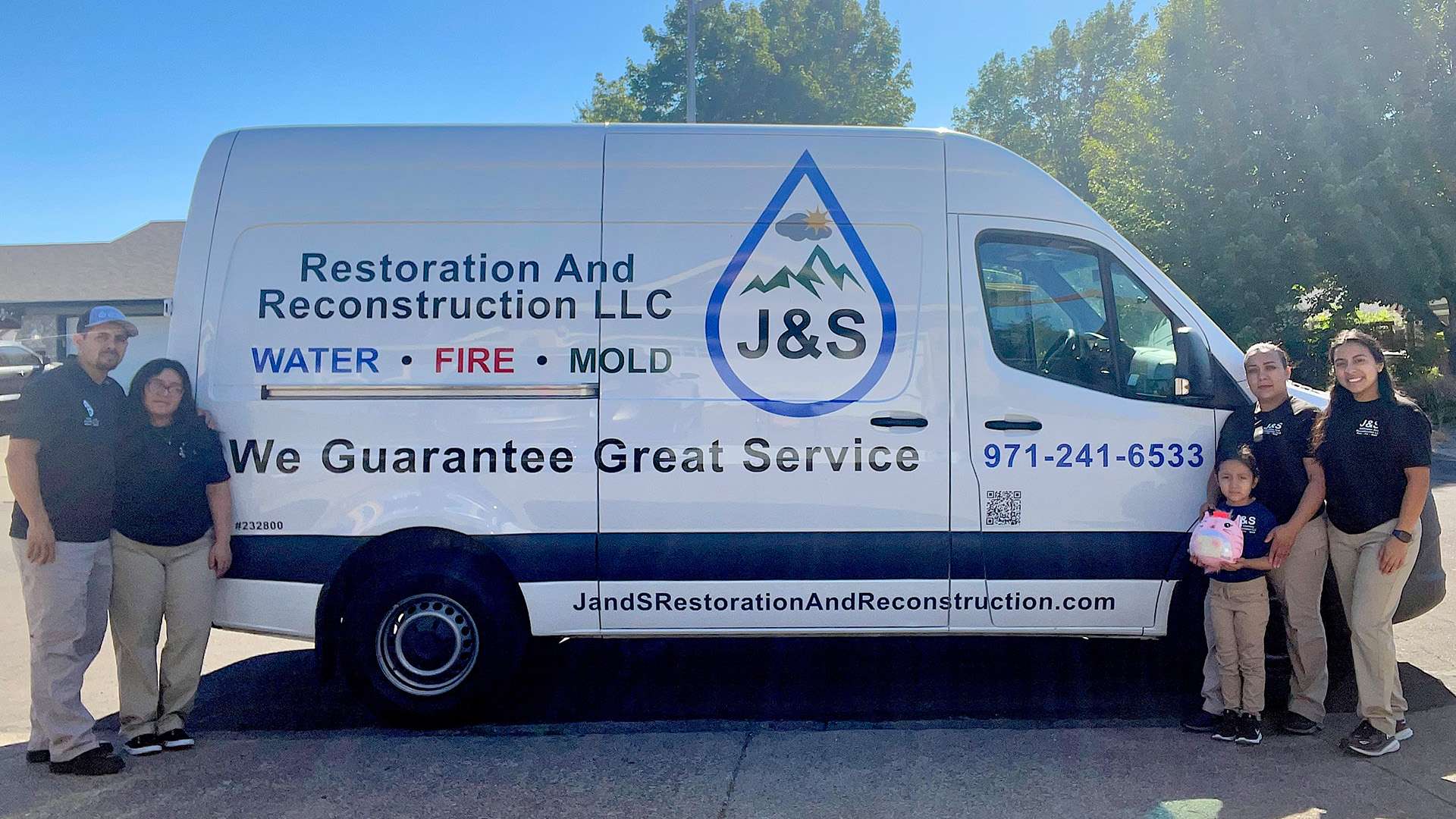 J&S Restoration and Reconstruction Crew with Water, Fire, Mold Disaster Van